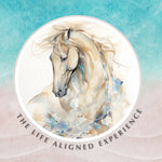 The Life Aligned Experience alternative therapy for executives logo on an ocean and sand canvas background.